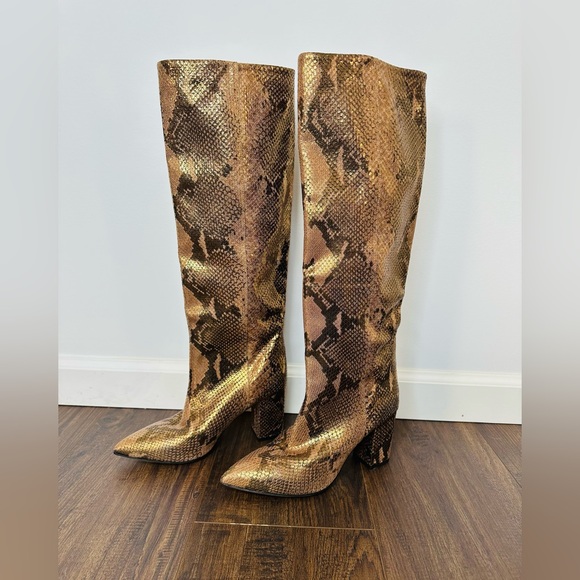 Paris Texas Knee-high Lamé Python-embossed Leather Boots In Bronze - Picture 4 of 12
